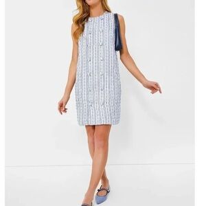 Pomander Place Striped Blue and White tweed Dress